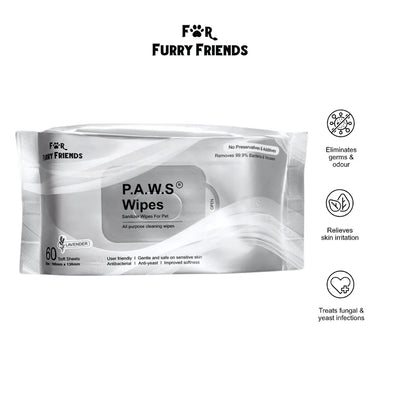For Furry Friends Pet’s Activated Water Sanitizer (P.A.W.S) 60 Wipes - Lavender - Grooming - For Furry Friends - Shop The Paw