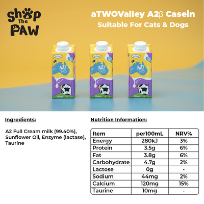 aTwoValley Dog Cat Lactose Free Pet Milk | A2β-casein - 200ml